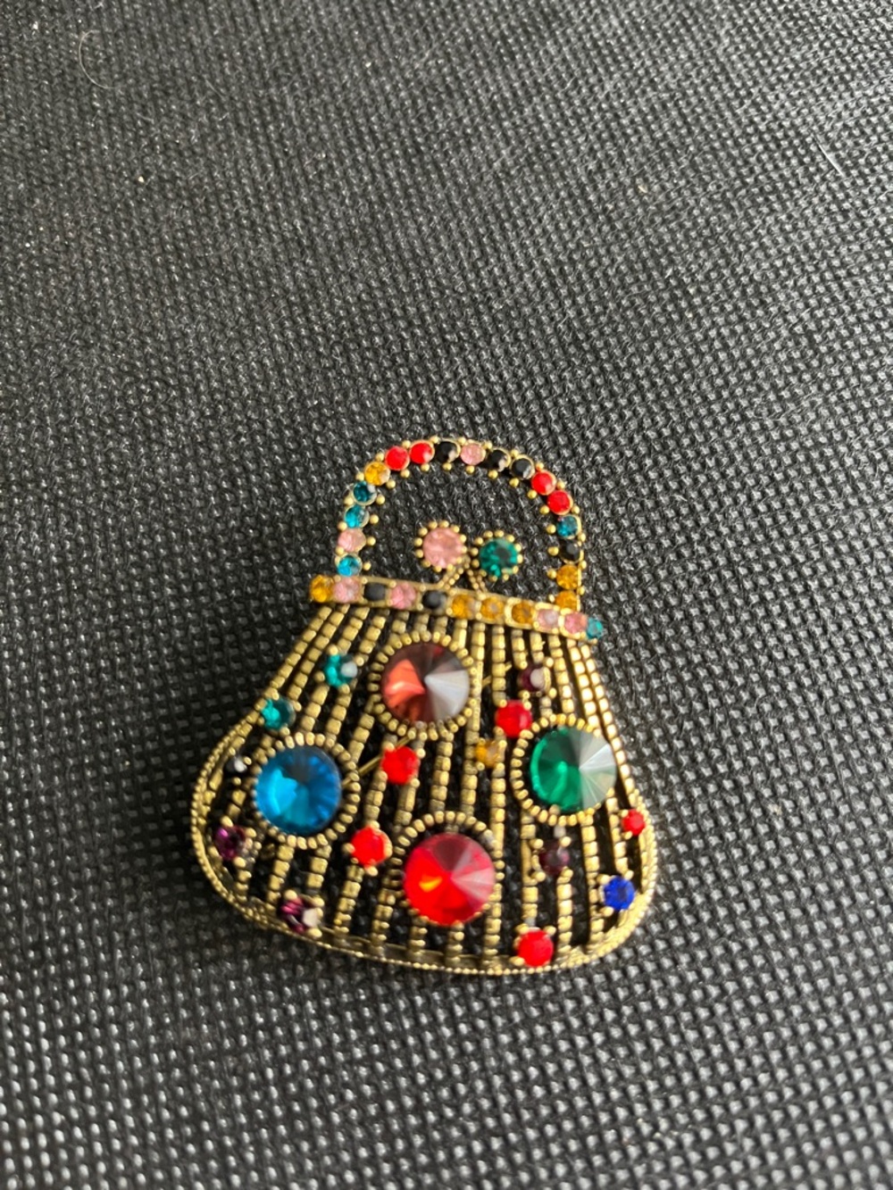 Multicolor Crystal Handbag-Shaped Brooch Pin - Gold Tone